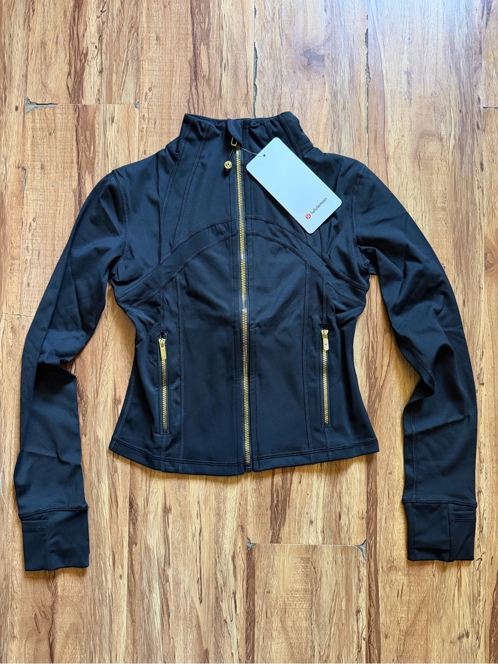 lululemon athletica Black Bomber Jacket with Gold Zippers